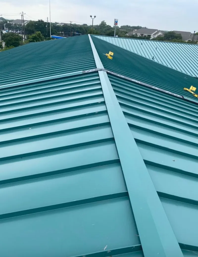 Green commercial metal roof ridge and valley for Metal Roof Repair in Peachtree Corners